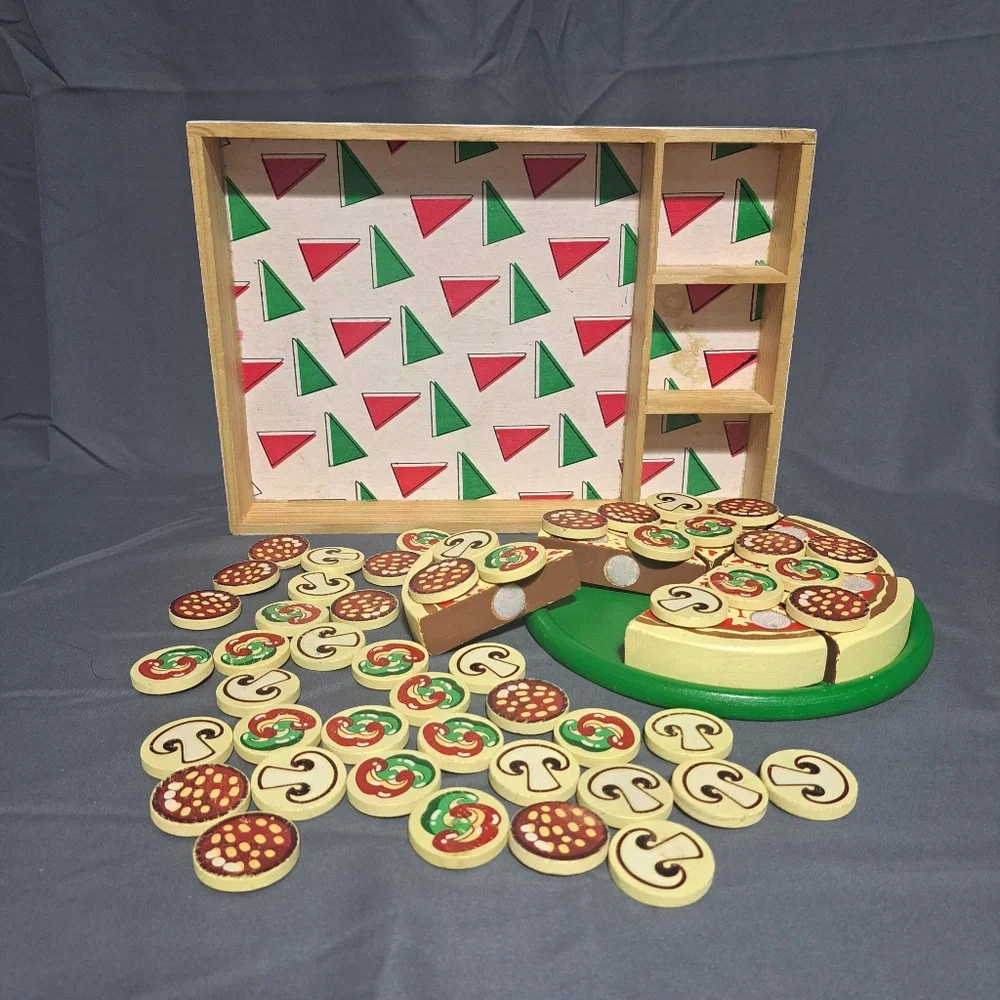 Melissa &‎ Doug Wooden Pizza Party Kit Pizza Slices Plate Toppings